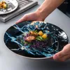 Assiettes marbrantes en céramique assiette os Préseuil nordique plats créatifs nordiques et pâtes ménagères table vaisse