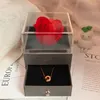 Naszyjniki wiszące luksusowe naszyjnik z cyrkonem z różą pudełko na prezent biżuterii mody dla kobiet żona mama dziewczyna prezenty 2024 w akcesoriach