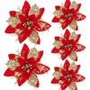 Fleurs décoratives 10pcs Christmas Red Gold Bling Flower Heads For Noel Home Tree Dorations NAVIDAD Party Table Table Fourniture de décoration