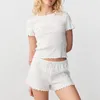 Hemkläder xingqing y2k pyjama Set Women Fairycore Round Neck Short Sleeve Crop Top och High midjeshorts Tvådelar loungekläder