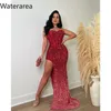 Casual jurken Waterarea vrouwen lovertjes strapless tuniek hoge zijde split bodycon midi maxi jurk street sexy club zelfs feestvestidos