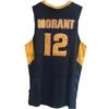 US Murray State Racers College Ja Morant 12 Jerse de basket-ball bleu marine