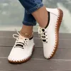 Casual Shoes Spring Women 2024 Lace Up Women's Flats Hand Sying Mom Shoe Soft Leather Ladies Loafers Zapatos de Mujer