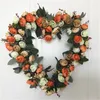 Decorative Flowers Vintage Art Simulation Rose Wreath With Green Leaves Heart-Shaped For Home Wedding Party Decoration
