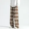 Pantalon masculin couleurs vintage plaid lâche large jambe automne