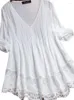 Casual Dresses 2024 Summer Jacquard Pleated Spets Hollowed Out V-Neck Shirt for Women