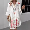 Abiti casual Summer's Summer V-Neck Splice Splice Versatile Stampato Etnico Stampato Etnico 3/4 MIDI MIDI Robe Sexy Femme Vestido