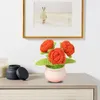 Flores decorativas de malha de rosa Flor de rosa Home Office Realistic em vasos de plantas decoração para crochê artesanal floral