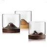 Vinglasögon berg med trä bas kreativ ölvatten te cup whisky set bar tillbehör personaliserade glas dryckware