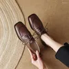 Dress Shoes Fashion Women Pumps High-Haked Office Ladies Vintage Echt lederen veter dikke hakken vrouw 2024 Lente zomer