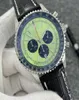 B01 46 mm wysokiej jakości navitimer zegarek chronograf kwarcowy ruch stalowa zielona czarna tarcza 50. rocznica mężczyzn zegarek skórzany pasek 8788589