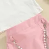 Clothing Sets SUNSIOM 2PCS Girls Summer Clothes Outfits White Short Sleeve Lace Ruffle Tops High Waist Pink Culottes With Chain Set