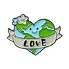 Cute Earth Serise Enamel Pins "Save The Planet" Sign Round Heart Shape Earth Brooches Protect Ecology Environment Accessories