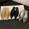 Casual Schuhe Sommer Silber Strass-Pailletten mit flachen Sandalen mit Frauen Pantoffeln All-Match-Verschleiß täglich Freizeit