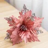 Decorative Flowers 25cm Floral Flannel Sequins Christmas Flower Gold Silver Red Wedding Party Decoration Year Home Decor