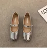 Casual Shoes French Flat Bottomed Silver Mary Jane 2024 Spring Fashionable Large Square Toe Shallow Mouth Women's