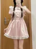 Partykleider Sommer Schnürung Kawaii süßes Kleid Frauen Bogenknoten koreanische Mode Mini weibliche Puffhülle Prinzessin Französisch Vintage 2024