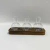 Vases 3/5Ball Bottles Transparent Flower With Wooden Base Simple Art Hydroponic Living Room Office Table Shelf Decoration