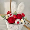 Flores decorativas em forma de orelha embalando buquê de pano de desenho animado embrulhado em cor sólida cor de dia dos namorados presente de natal presente