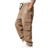Calça masculina casual calwear de bolso de bolso solto de perna reta longa fitness de grandes dimensões