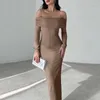 Casual Dresses 2024 Spring Elegant Slash Neck Draped Party Dress Women Sexy Off Shoulder Hollow Long Fall Sleeve Backless Maxi