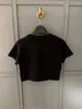 Kvinnors T-skjortor Pure Cotton Black Crop T-shirt för kvinnor Högkvalitativ fast färg Kort topp 2024 O-hals Applique Super Short Tee Lady