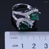 Cluster anneaux uniques vert poire zircone blanc cz cing argenté anneau v0468