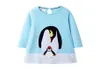 Sprungmesser Tiere Applikation Prinzessin Mädchen Kleider Baumwolle Neuankömmling süße Pinguine Baby Kostüm Langarm Kinder Kleid LJ5327628
