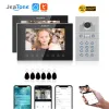 Intercom Jeatone Wi -Fi Tuya 스마트 비디오 도어 전화 비디오 인터콤 코드 키패드/RFID 카드/앱 2 단위 아파트에 대한 모션 감지 잠금 해제 모션 감지