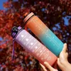 1000ML Sports Water Bottle PC with Scale Straw Lock Leak Proof Resistant To Falling Outdoor Travel Fitness Riding Portable Cup 240402