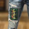 Herren Jeans High Street Modes Männer Retro Blue Stretch Dünne Fit gerissen gepflasterter Designer Hip Hop Denim Bleistifthose Hombre