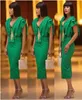 2019 Chic Green Cocktail -Kleider Scheide gegen Nacken gekräuselt Anklelength Prom Formal Abendkleider gestufte Kleid für arabisch Dubai Nigeri2520820