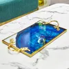 Decorative Figurines Nordic Creative Tempered Glass Tray Square Marble Agate Texture Household Storage Coffee Trays Jewelry Display