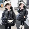 Down Coat Hylkidhuose 2024 Autumn Winter Baby Girls Coats Feminino Casas Concluídas Casque Aquecido Capuz de Capuz Crianças