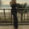 Elegant Slash Neck Long Manchez Party Robe Fashion Polka Dot imprimé Bodycon Robe Femme Sexy Mesh Hight Robes longues 240318