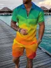 Summer Fashion Mens Sweatsuit Set Colored Patches 3D Print Casual dragkedja Polo Shirt Shorts 2st.