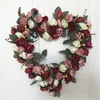 Decorative Flowers Vintage Art Simulation Rose Wreath With Green Leaves Heart-Shaped For Home Wedding Party Decoration