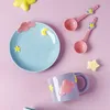 Mokken 400 ml keramische mug set dessert bord lepel cartoon wolken ster ontbijt dineren Snack Dish Tea koffiekap