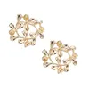 Stud Earrings Color Retention Real Gold Plated Copper Flower Wreath With Ring DIY Jewelry Making Findings Accessories