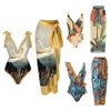 1 Set Women Monokini Printed Strap Backless Vintage Retro Pool Wearing Polyester Lady Beach with Long Dress Surf Clothi 240327