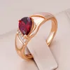 Cluster Rings Kinel 585 Rose Gold For Women 2024 Trend Delicate Design Red Natural Zircon Ring Vintage Wedding Fine Jewelry