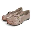 Casual schoenen koehide dames slip-on loafers beige dames flats zachte etnische stijl plat voor vrouwen ondiep echt leer