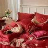 Ensemble de literie Wine Red Chic Coup de couette Set Luxury 1000TC Egyptian Cotton broderie 4pcs Ultra Soft Bed Sheet