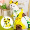 犬のアパレルプリンセスドレスペットヒマワリプリント袖付き弓の装飾猫ヘッドドレス軽量