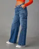 calça jeans de cargo calça jeans calças femininas women women pocket s-xxl long slare solto zíper médio zíper poli jeans empilhado jeans empilhado jeans y2k jeans jeans góticos góticos