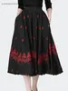 スカートファッションブラック刺繍プリーツロングスカートの女性春秋の弾性ハイウエストAラインビッグスイングプラスサイズカジュアル