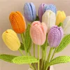 Decorative Flowers Hand-knitted Tuilp Crochet Artificial Wedding Car Homemade Decoration Ornament Desktop Decor Bouquet Couple Gifts 1pcs