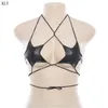 Kadın Seksi Glitter Yansıtıcı Beş Noktalı Yıldız Bra Strappy Bandage Halter Top Bralette Nightout Clubwear Metalik Budier Parça 240325