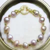 Bangles Baroqueonly High Quality Natural Freshwater Pearl Armband Round Clasp MixedColour Oregelbundna pärlsmycken Anpassningsbar HD