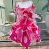 Luxury Highend Rose Red Pet Dog Dog Dogs Handmade Sunflower broderie Long Tail dentelle Robe Princess pour petit caniche moyen 240402